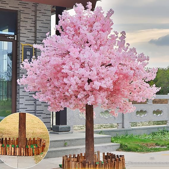 Simulation Cherry Blossom Tree, Party Wedding Artificial Cherry Blossom Tree, Japanese Pink Silk Fake Flower Indoor Outdoor Background Wall Decoration,1.8x1.2m [Energy Class A]