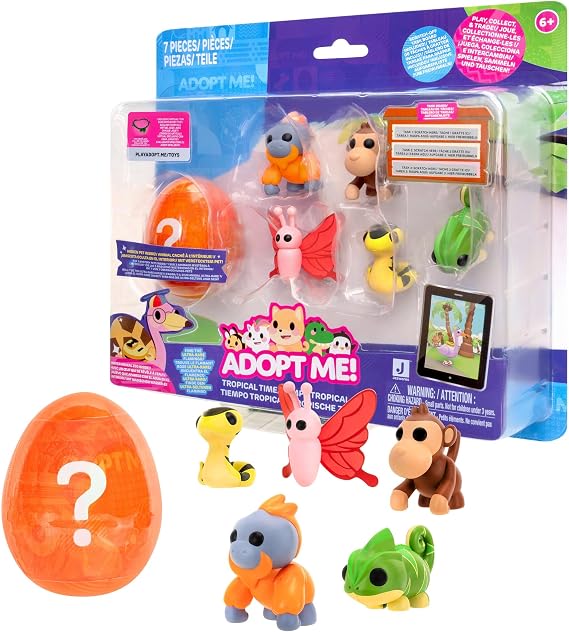 Adopt Me! Pets Multipack Tropical Time - Hidden Pet - Top Online Game - Exclusive Virtual Item Code Included - Fun Collectible Toys for Kids Featuring Your Favourite Pets, Ages 6 Plus