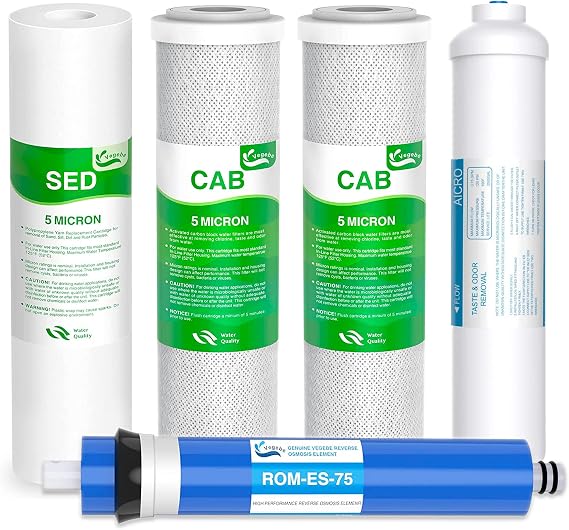 5 Stage RO Water Filter Set Replacement 75 GPD Fit for APEC Reverse Osmosis System (1/4" Output)