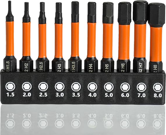 Allen Key Drill Bit Set, 10 Pcs (1.5mm-8mm) Hex Bits Allen Key Screwdriver Set for Electric Manual Screwdrivers, Impact Driver