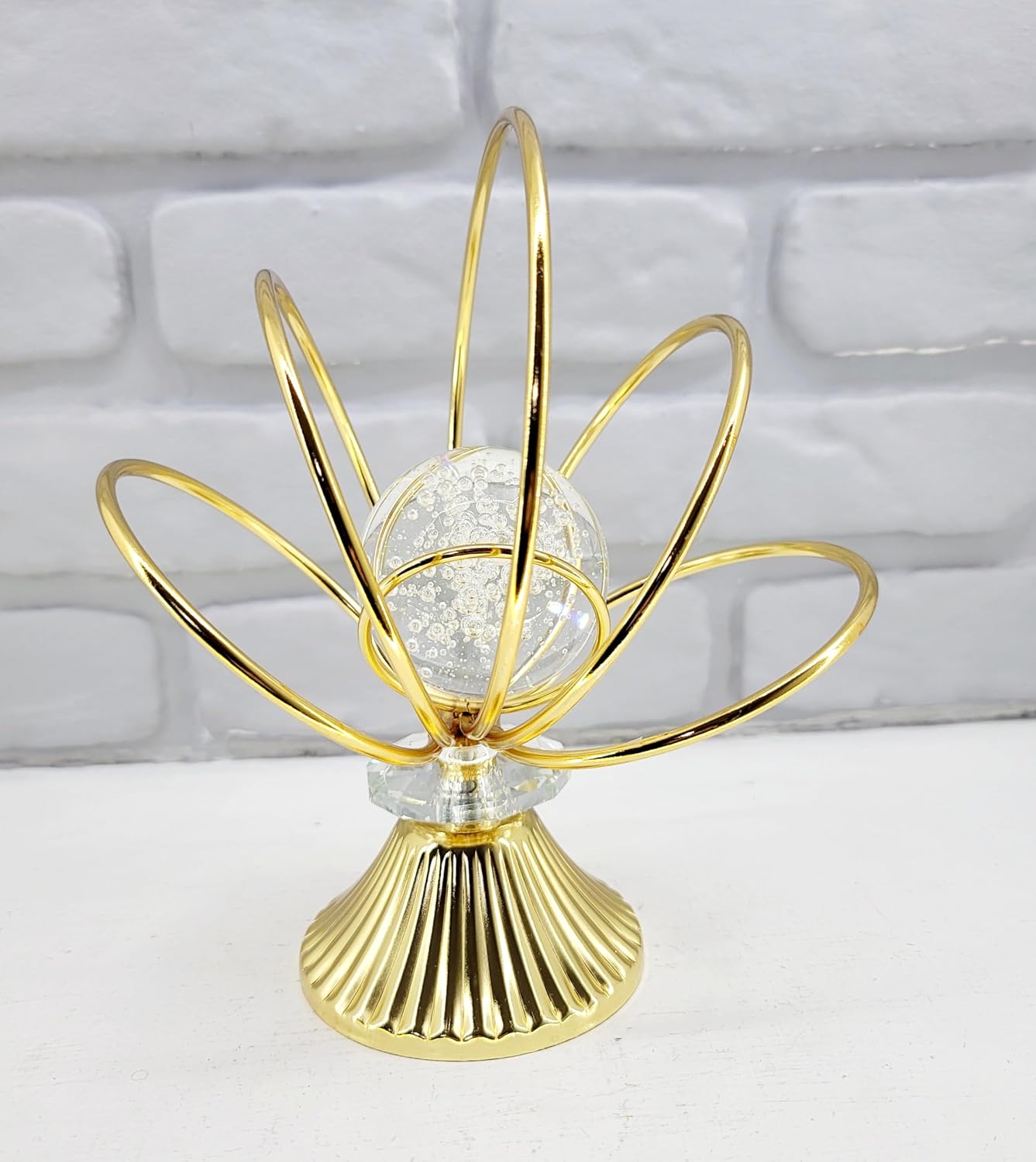 Gold Kaplama Metal Ayaklu Baloncuklu Kristal Taşlı Ev Salon Aksesuar Gold Yelpaze Model Biblo Obje