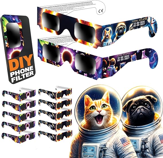 Galaxium Solar Eclipse Glasses Kids 2026 | 12 Pack Mix Animals Design |ISO 12312-2 Certified| Solar Eclipse Viewing Glasses for Boys & Girls