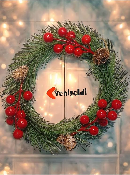 Yenigeldi 1 Adet 20 Cm Kapı Ve Masa Dekorasyonu Yılbaşı Çelenk, Yılbaşı Dekorasyonu, Noel Kapı Çelengi T-73, Yeşil