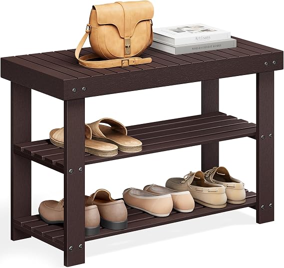 SONGMICS Ayakkabı Rafı Tezgahı, 3 Katmanlı Bambu Ayakkabı Depolama Düzenleyici, Giriş Tezgahı, 250 lbs'ye kadar tutar, 25 x 27,6 x 40,8 cm, Giriş Yolu Banyo Yatak Odası için, Kahverengi ULBS04Z