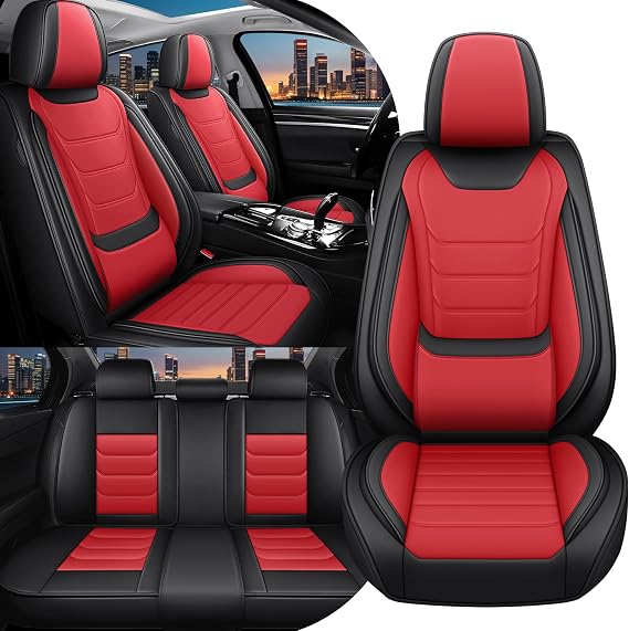 For Peugeot 207 2002-2026 Seat Covers Full Coverage Tailored Seat Covers Waterproof & Stain-Resistant Premium Leather (Black & Red)
