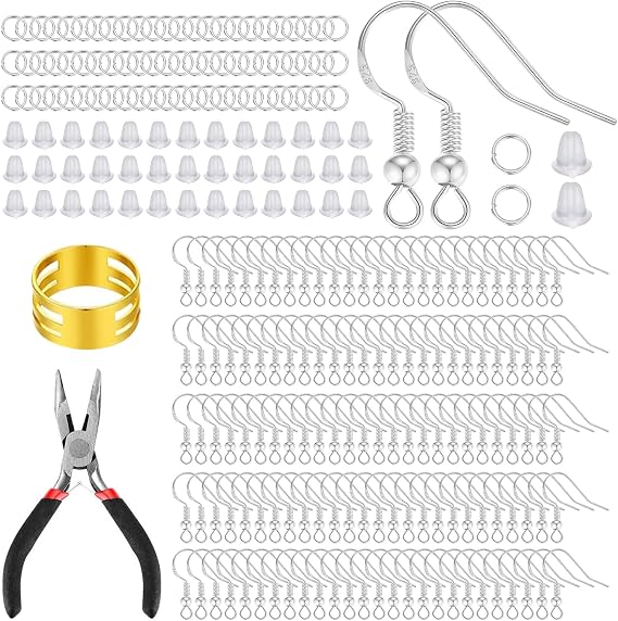 Azushwer 602Pcs Earring Making Kit, Hypoallergenic Earring Hooks (Silver)