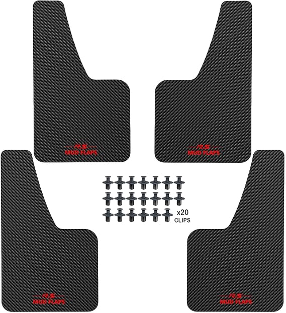 XUKEY 4pcs Universal Mud Flaps, Front Rear (White R.S MUD Flaps Logo)