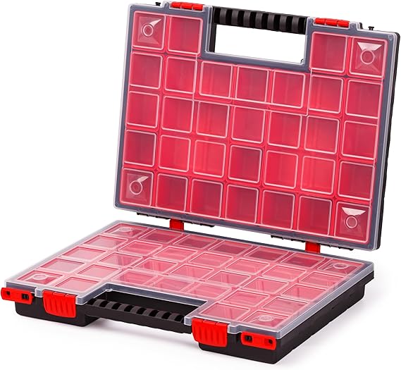 Mivos Double-Sided Sorting Box - 399 x 303 x 100 mm with 42 Insert Boxes - Accessory & Screw Box for Workshop