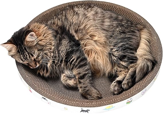 Rotipet Karton Kedi Tırmalama ve Yatak, Yuvarlak, 45x9 cm, Kahverengi, Kedi Desenli