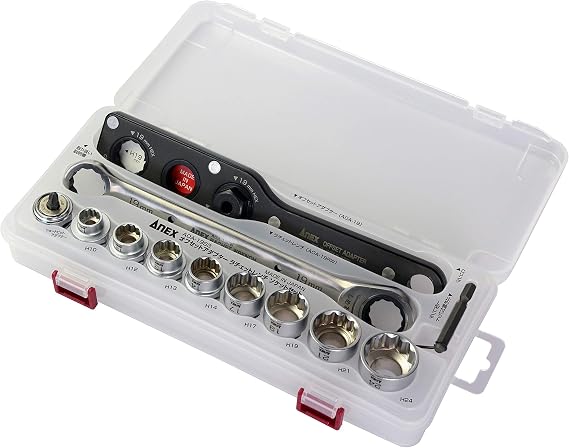 Anex Offset Adapter 19, 19mm Flank, Ratchet Wrench, Multi Set with Case AOA-19S3
