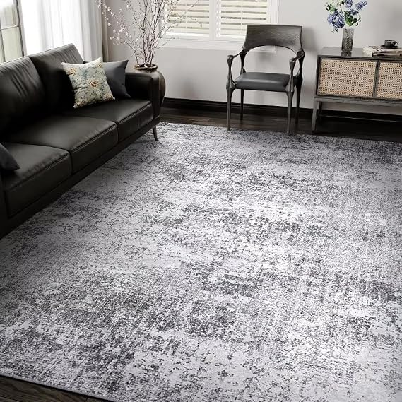 Modern Abstract Gray Area Rug Living Room 200x250cm(6.6×8.2ft) Washable Large Carpet, Neutral Soft Rug for Bedroom, Kitchen, Entrance, Non Slip Accent Rugs for Dining Room Home Office Mat