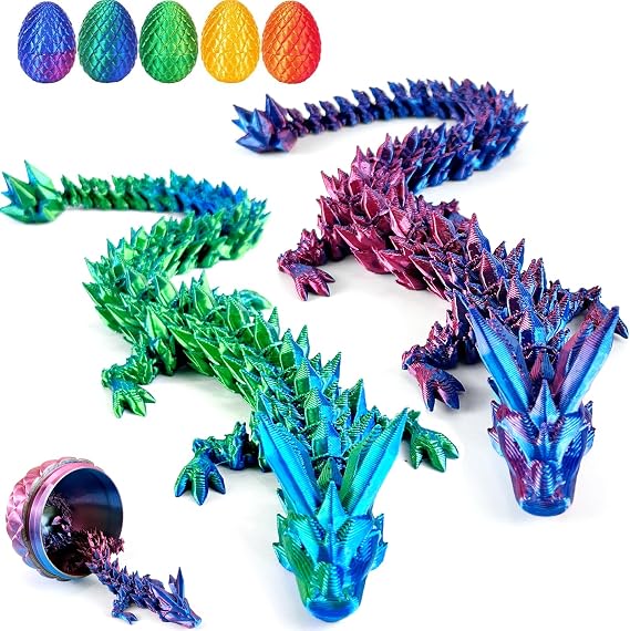 2PC 3D Printed Dragon in Egg, 23CM Dragon, Dragon Fidget Toy, Fully Articulated Crystal Dragon with Egg, Easter Egg Hunt Toy, Flexible Joints Home Decor Executive Desk Toys
