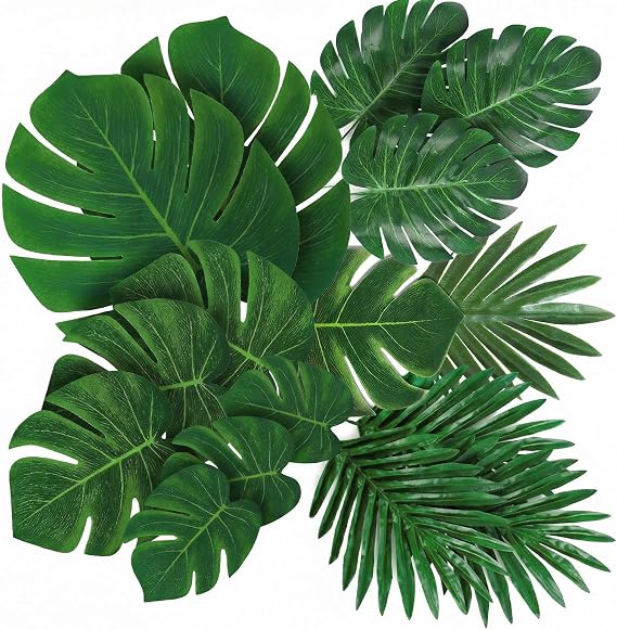 50Pcs Artificial Tropical Palm Leaves, 5 Size Fake Monstera Leaves