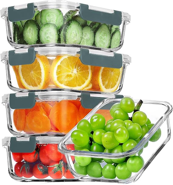 VERONES 5 PACK 36 OZ Glass Meal Prep Containers Set with Lids