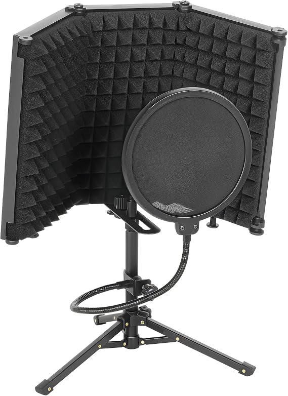 HOMCOM Studio Microphone Isolation Shield Pop Filter Tripod Stand Black