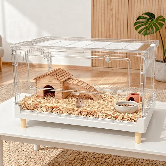 70cm Tall Hamster Cage, 360° Clear Syrian Habitat (70x43x39cm)