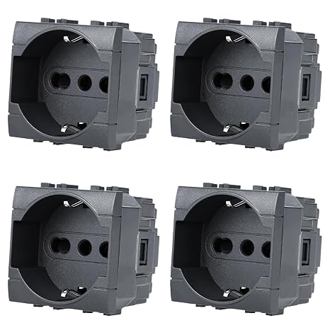 Voltix Schuko Sockets 2P+T 16 A Compatible with BTicino Living Light and Living International, Black - Plates Compatible with BTicino (4)