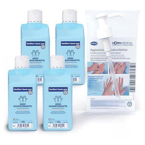 Sterillium Classic Pure Hand Disinfectant Sets with Dosing Pump Eliminates Bacteria to 99.9% (4x 500 ml)