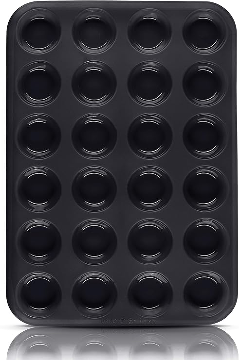 Mini Muffin Mould, Silicone, 34 x 24 x 2 cm, 24 Buns, Non-Stick Coating, Cupcake Brownie Pudding Latta Muffin Muffin Baking Tray Black