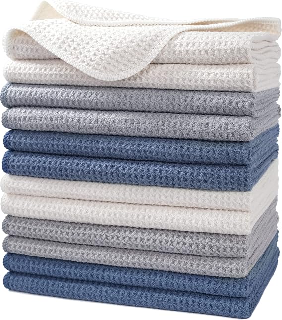 Polyte Waffle Microfiber Kitchen Towel 340 gsm, 16x28 in, 12 pcs