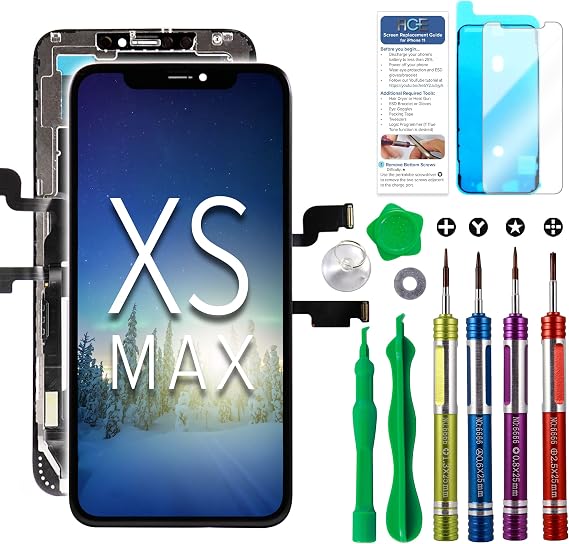 LCD Screen Replacement for iPhone Xs Max 6.5 inch (Model A1921, A2101, A2102, A2103, A2104) Touch Screen Display Digitizer Repair Kit Assembly with Complete Repair Tools