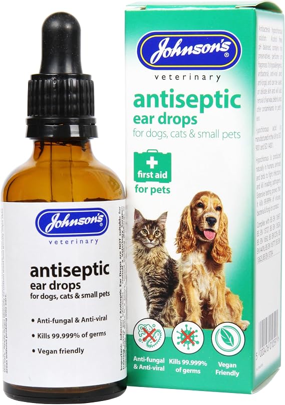 Wundapets Johnsons Veterinary Antiseptic Ear Drops For Pet Dogs Cats Small Animals 50ml