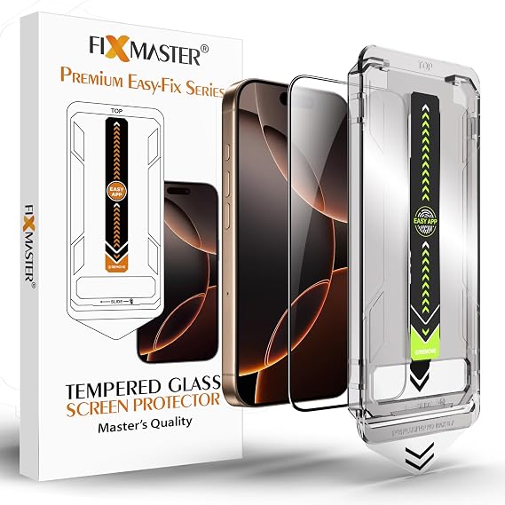 Fixmaster iPhone 16 Pro Max Uyumlu Ultra Clear HD Temperli Cam, Easy Fix Kolay Kurulum Serisi Yüksek Kaliteli Ekran Koruyucu