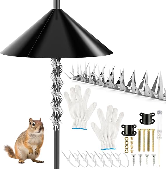Squirrel Baffle for Bird Feeder Pole Set with Squirrel Spikes