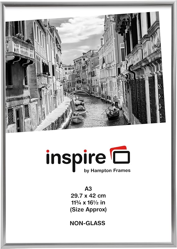 Hampton Frames BACKLOADER Poster Certificate Photo Frame Acrylic Silver A3 (30x42cm) BLR3042SIL