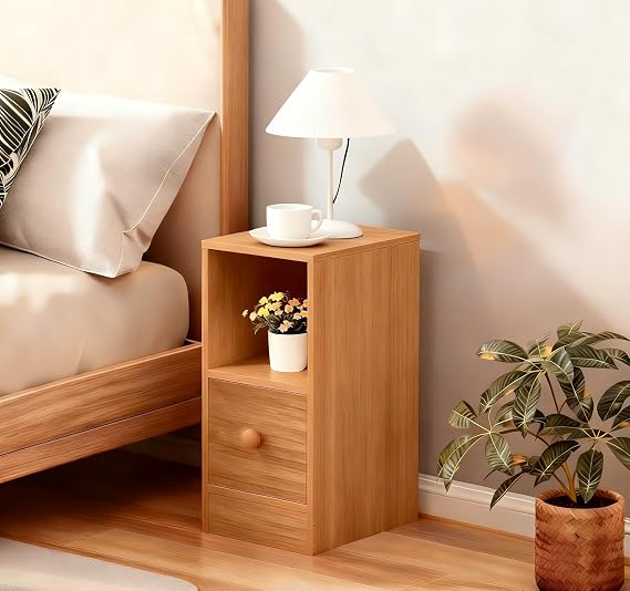 Menaka Slim Bedside Table Wood Drawers Cabinet Nightstand, Small Side Table Narrow Sofa Bed Side Table with Drawer and Shelves for Bedroom Living Room (Oak#5)