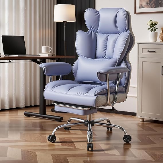 Efomao Bürostuhl Chefsessel Ergonomischer bis 200kg PU-Leder Schreibtischstuhl mit Fußstütze und Lendenwirbelstütze Höhenverstellbar Home Office Stuhl