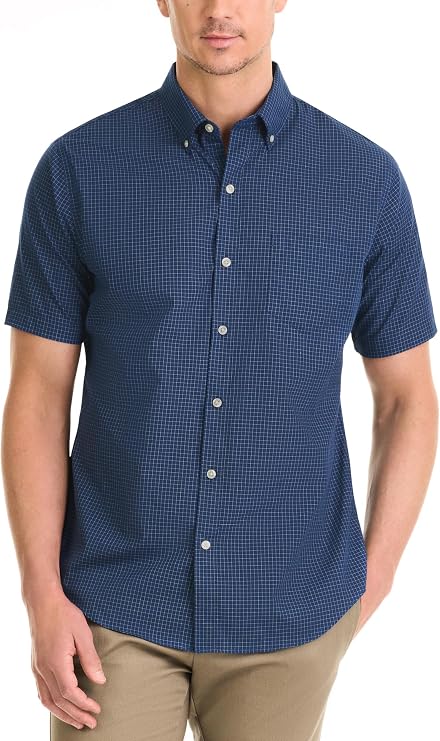Van Heusen Men's Wrinkle Free Short Sleeve Button Down Check Shirt