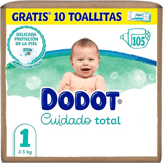 Dodot Baby Diapers Total Care Size 1 (2-5 kg), 105 pcs + 10 Wipes