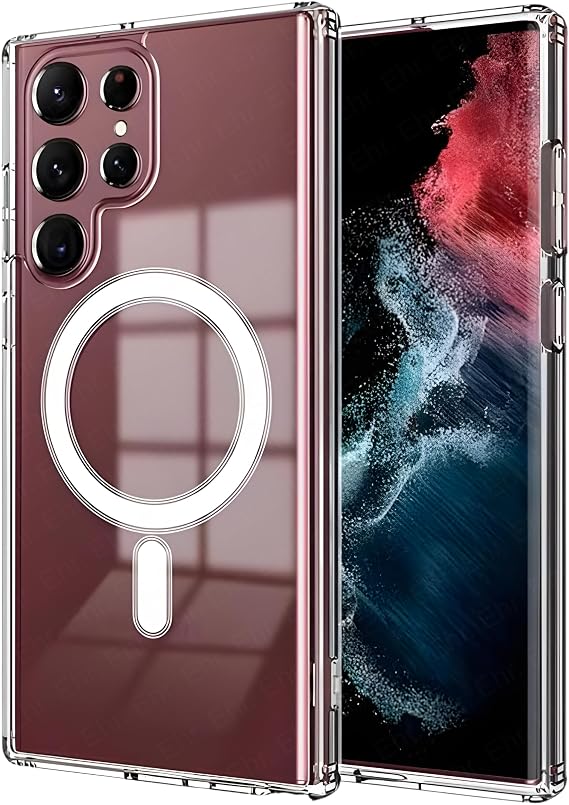 Ehr. Samsung Galaxy S24 Ultra Uyumlu Kamera Korumalı Magsafe Wireless Şarj Özellikli Şeffaf Kılıf (Şeffaf, Samsung Galaxy S24 Ultra)