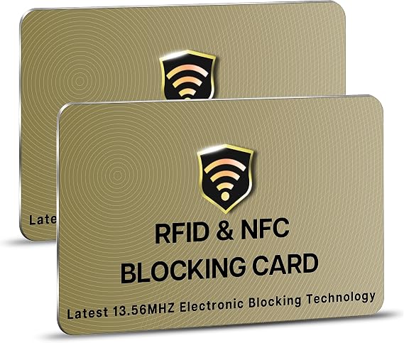 SAITECH IT RFID Blocking Card, 2 Pack Premium Contactless NFC Debit Credit Card Passport Shield Protector Blocker Set for Men & Women, Smart Slim Design Perfectly for Wallet/Purse - Golden
