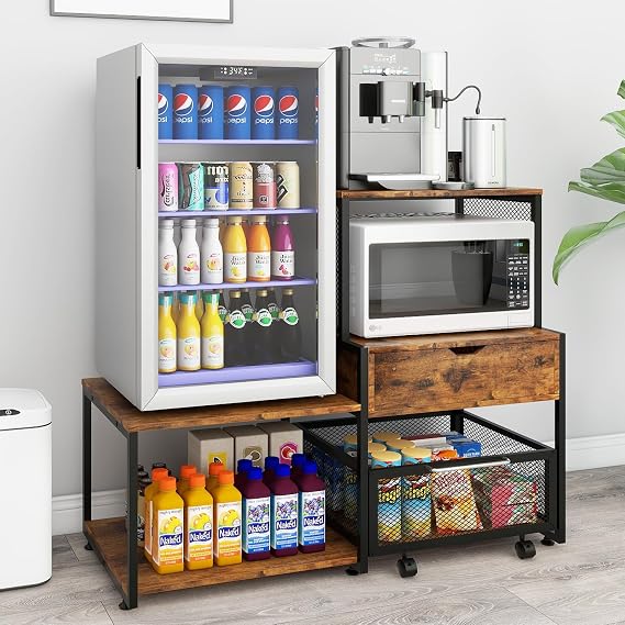 PUNCIA Mini Fridge Stand with Storage, Coffee Bar Cabinet with Drawer