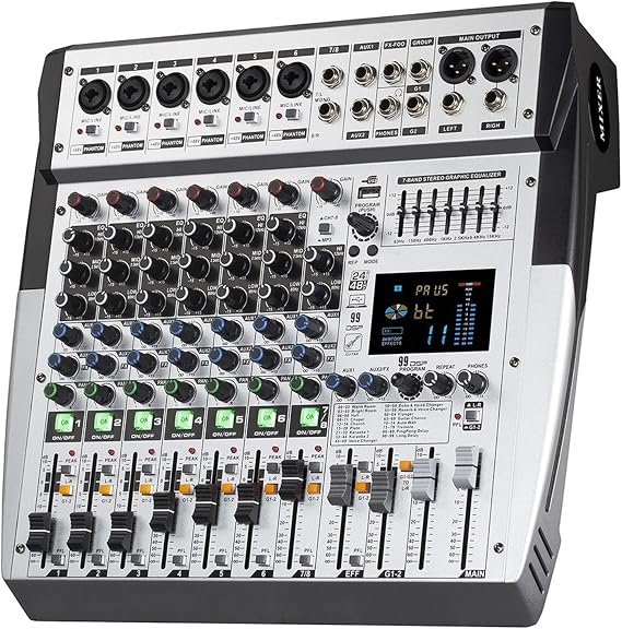 8/12/16 Channel 99 DSP Digital Console Professional Sound Mixer Powered Mixing Console Power Soundcraft With Bluetooth USB Studio Sound Board(8channel)