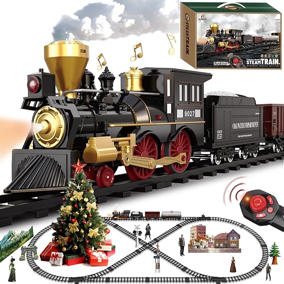 Train Set for Kids Remote Control Train Toys w/Steam Locomotive, Cargo Cars & Luxury Tracks, Electric Trains w/Realistic Smoke,Sounds & Lights, Christmas Birthday Gift for Boys Girls 3 4 5 6 7+…