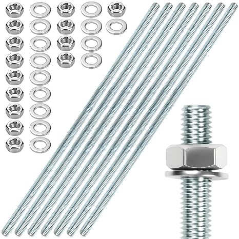 Pack of 7 Threaded Rods M6 Threaded Rods M6 x 300 mm Threaded Rod Threaded Bolts Galvanised Steel Grub Screws Blue Zinc Threaded Rods with 14 Pieces Hex Nut and 14 Pieces Washers