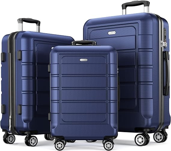 SHOWKOO Luggage Set 3 Piece PC Hardshell Expandable Suitcase, Deep Blue