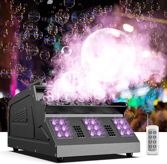 Smoke Machine, 1500W Bubble Machine with RGB Effects
