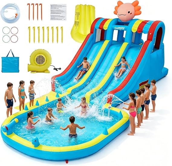 Bouncy Castle, Inflatable Bounce Castle with Blower for Kids, Inflatable Water Slide, Blow Up Jumping Bouncer with Slide, Climbing Wall, Indoor Outdoor Children Jumping House Blow up Castle