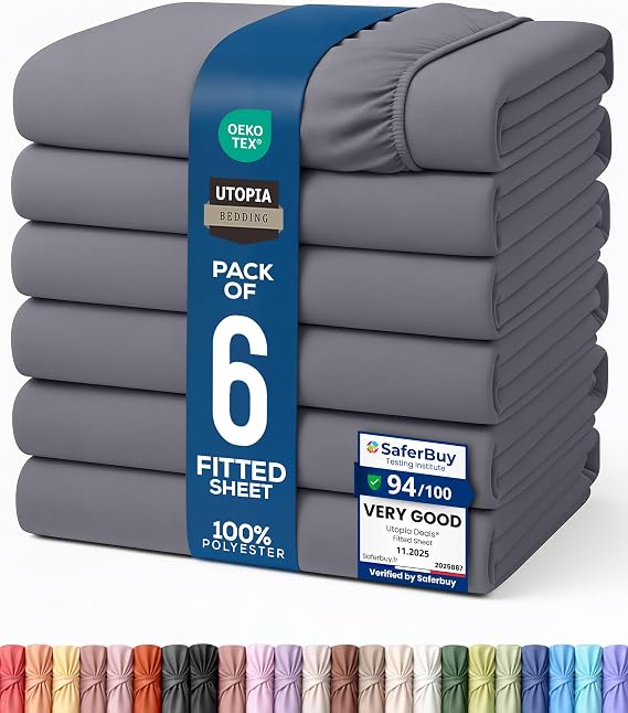 Utopia Bedding Fitted Sheet (Bulk Pack of 6) - Deep Pocket - Easy Care - OEKO-TEX Certified - Soft Brushed Microfibre Fabric - Shrinkage and Fade Resistant (Double, Grey)