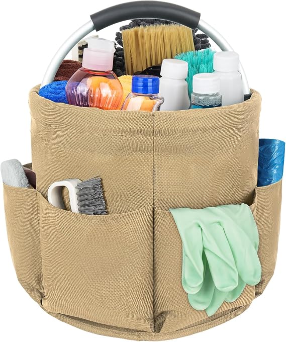 IVODEELA Cleaning Caddy Organiser, Multi-Pocket, Large Capacity, Easy To Clean and Carry, Khaki