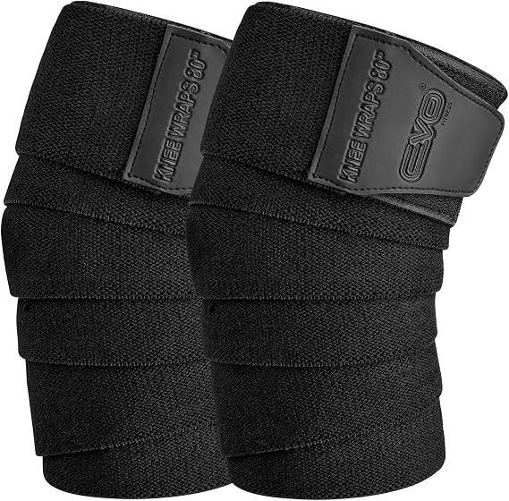 EVO Fitness Knee Wraps for Weightlifting 80" Knee Support Knee Sleeves Weight Lifting Women Men for Squats Bandage Leg Press Deadlifts Knee Straps Gym Knee Sleeves Elasticated Powerlifting