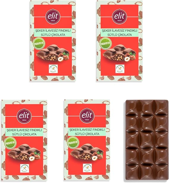 Fındıklı, Şeker İlavesiz ve Prebiyotik Sütlü Çikolata 60g 5'li Set (5x60g) Glutensiz