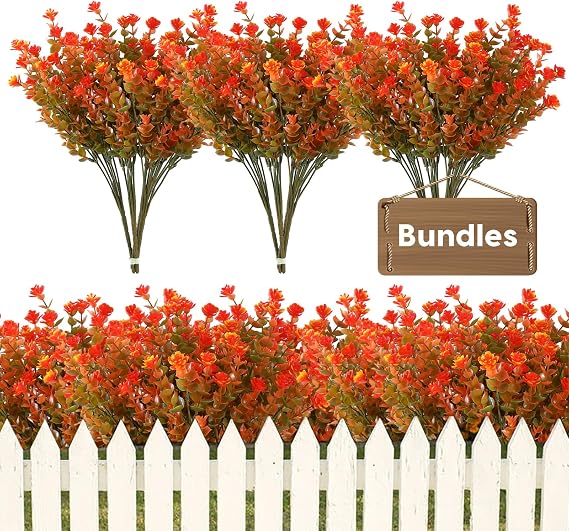 Leixi 8 Bundles Artificial Fall Flowers No Fade Faux Autumn Plants, Fake Indoor Outdoor Greenery for Thanksgiving Christmas Wedding Party Home Garden Décor (Fall)
