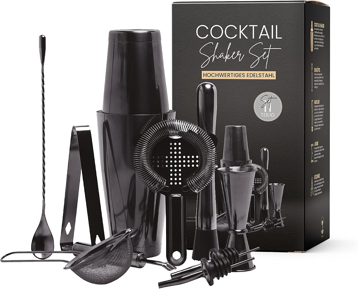 SHAKEIN Cocktail Set 12 Pieces Elegant Cocktail Shaker Set in Space Grey Large Cocktail Mix Set 750 ml Boston Shaker Stainless Steel Cocktail Shaker Bartender Set Bar Accessories Shaker Cocktail Set