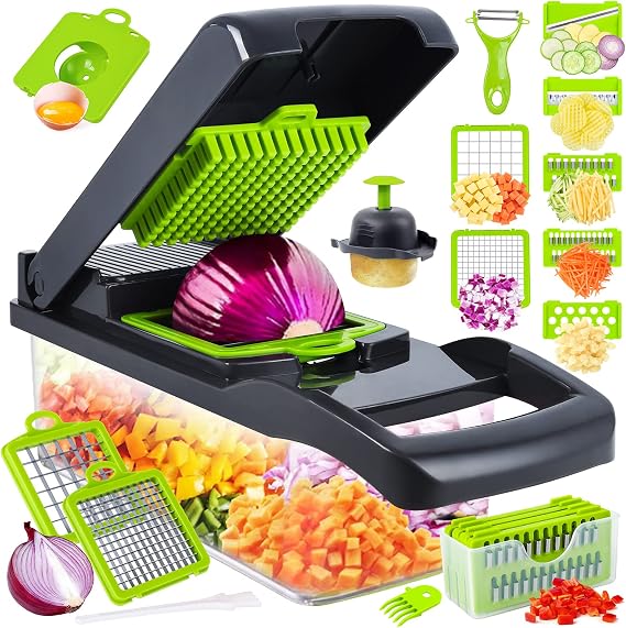 Vegetable Chopper, Pro Onion Chopper, 𝟭𝟰 𝗶𝗻 𝟭Kitchen Mandoline Food Chopper, Kitchen Vegetable Slicer Dicer Cutter,Mandoline Vegetable Slicer Salad Chopper,Carrot and Garlic Chopper (Grey)