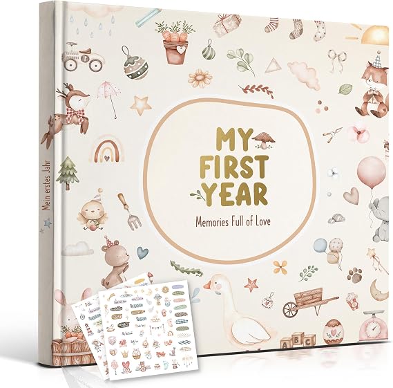 Hyggartn Baby Memory Book – My First Year Journal with Stickers (84 Pages) Gender-Neutral Keepsake for Boys & Girls Thoughtful Gift for New Parents